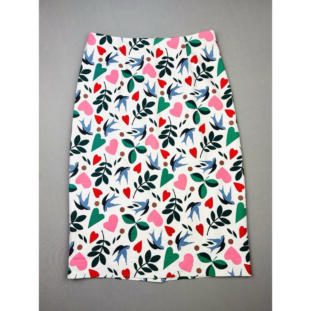 Boden White Pencil Skirt with Pink, Green, Red & Blue Motifs